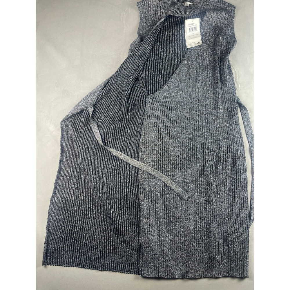 Say What? Womens Plus 1X Metallic Silver Black Ribbed Cut Out Wrap Dress 803888X - Picture 6 of 7